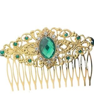 Emerald crystal Rhinestone side comb Vintage Style 3.5”gold tone Comb bridal